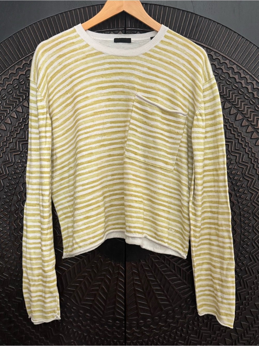 ATM Anthony Thomas Melillo Cotton Cashmere Sweater XL Striped Pullover Crop